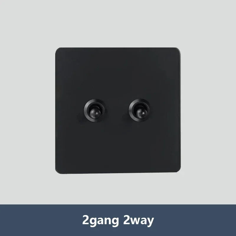 Black Vintage Toggle EU FR Lamp Switch Socket,Retro Brass Lever Light Switch Univeral Stainless Steel Dual Wall Socket With USB