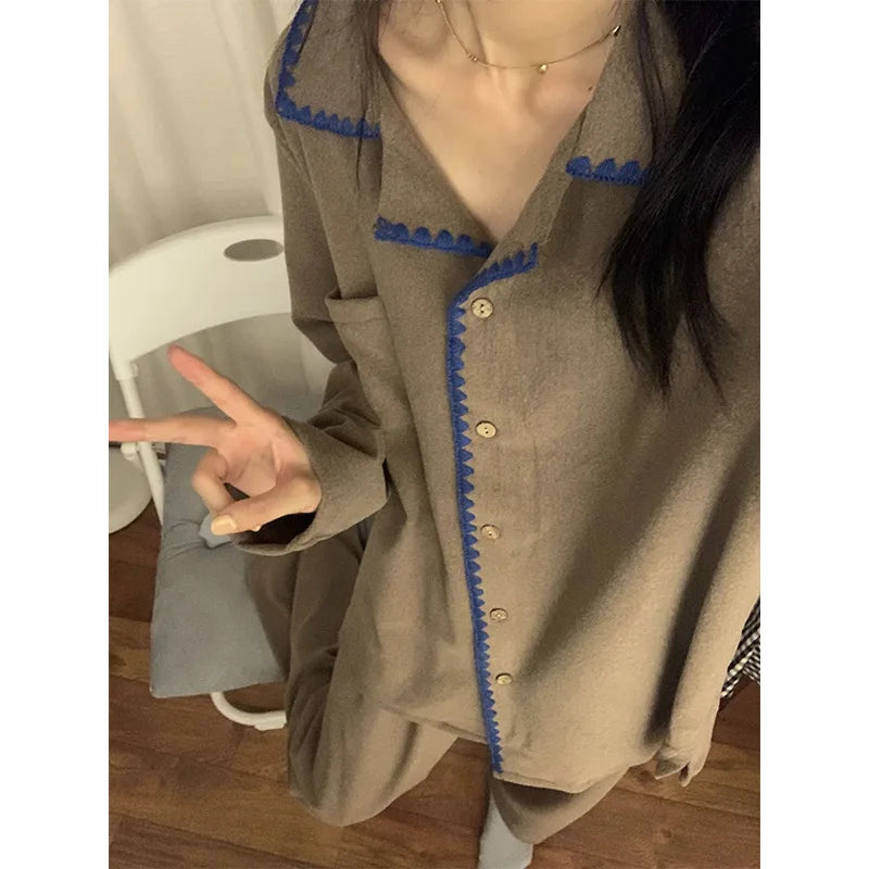 Women's Home Clothes Lapel Top Long Sleeve Pajama Set Nightwear for Woman Spring Autumn New Loungewear Comfort for Homewear