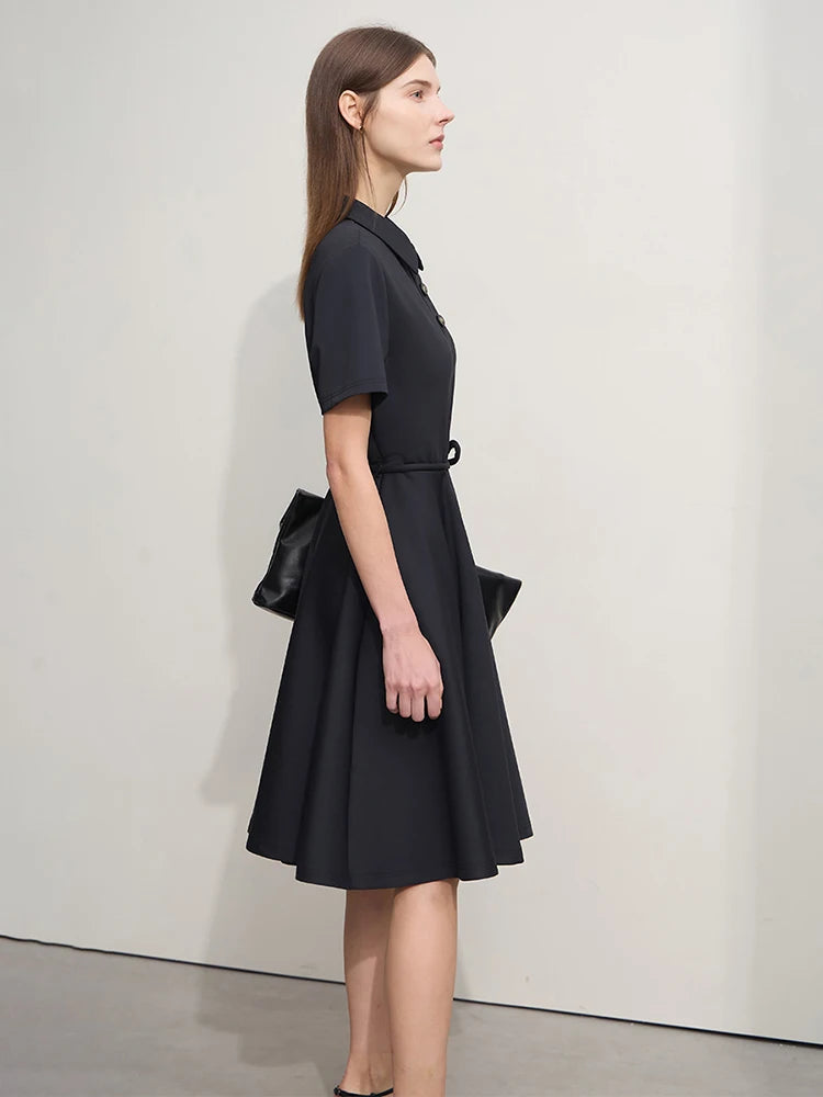 រ៉ូបថ្មី Amii Minimalism រដូវក្តៅឆ្នាំ ២០២៤ សម្រាប់ស្ត្រី POLO កអាវពាក់កណ្តាល Placket ដៃខ្លីជាមួយខ្សែក្រវ៉ាត់ រ៉ូប A-Line ស្ដើង 12442093