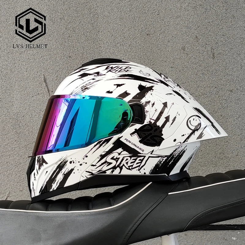 LVS-909 Motorcycle Modular Flip Helmet Dual Lens Big Wing Anti-Fog Visor Men Women Motorbike Touring Safety Headgear Casque Moto