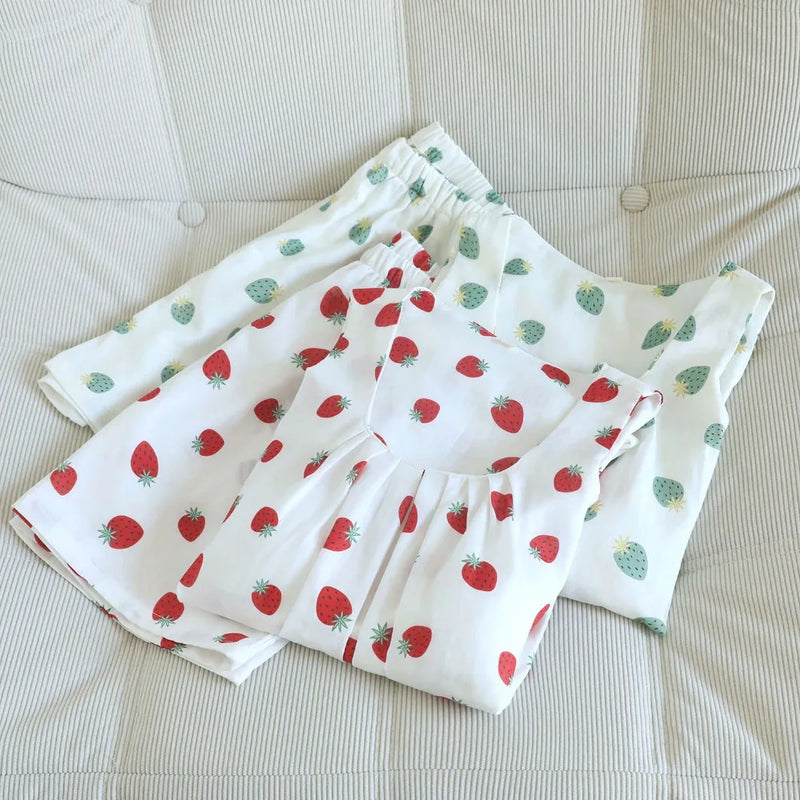Chest Pad Women's Pajama Set Sexy Nightwear Two-Piece Ladies Set Home Wear Summer Sleeveless Sleepwear Cotton Pyjama Set Woman