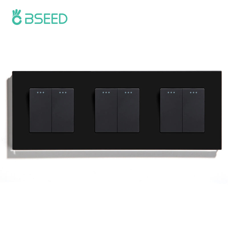 BSEED EU Standard Wall Light Switch 1/2Gang 1Way Toggle Switch Glass Panel Mechanical Wall Switch On Off 10A 250V Blue Backlight