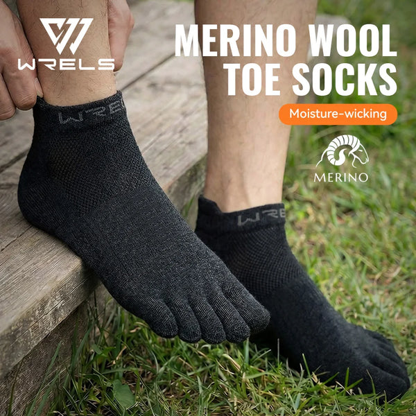 WRELS 1/2/3pairs Merino Wool Ankle Running Socks Hiking Socks Summer Moisture Wicking Cushion Breathable Five Toe No Show Socks