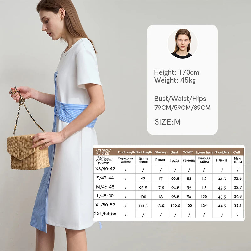 រ៉ូបរដូវក្តៅ AMII Minimalism សម្រាប់នារី កអាវខ្លី ដៃខ្លី ឆ្នូតយឺត ពណ៌ផ្ទុយ រ៉ូបចូលរួមពិធីជប់លៀង 12542262