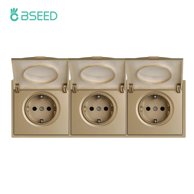 BSEED EU Standard Wall Power Socket With Cover Electrical Outlets Waterproof Wall Plug White Black Plastic Frame 16A