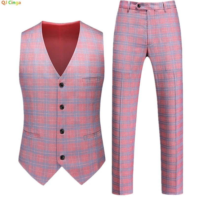 Men's Red Two-Piece Set, Sleeveless V-neck Vest with Trousers, White, Black, Red, Silver, Green,Purple To Choose From!