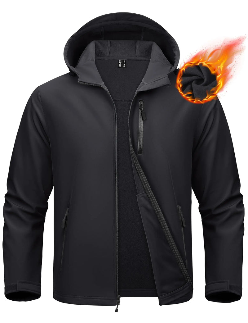 TACVASEN Hooded Rain Softshell Jacket Mens Fleece Lined Waterproof Jacket Work Jacket Outdoor Trekking Hiking Windbreaker Male