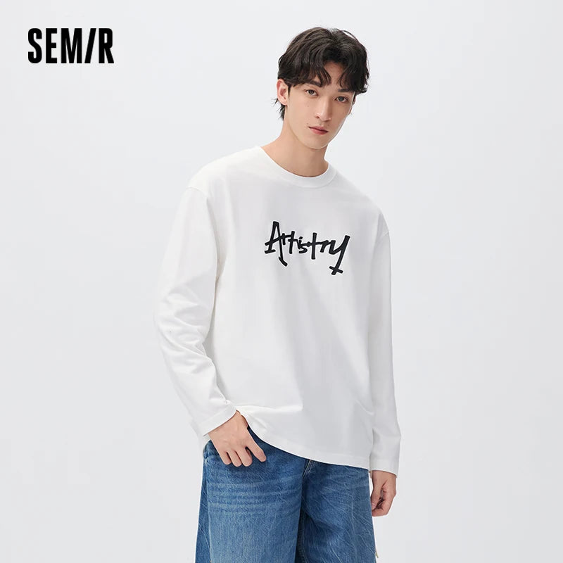 អាវយឺតប៉ាក់បុរស Semir រចនាបថទំនើប បោះពុម្ពអក្សរគូរដោយដៃ រលុង សម កប្បាស ឆ្នាំ២០២៦ រដូវរងាថ្មី សម្លៀកបំពាក់ប្រចាំថ្ងៃ រចនាប័ទ្មធម្មតាក្នុងទីក្រុង