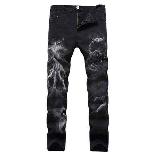 2026 Men's Blue Jeans 3D Digital Print Stretch Denim Pants Blue Black White Trousers Men Fashion Slacks 28-34 36 38 40 42