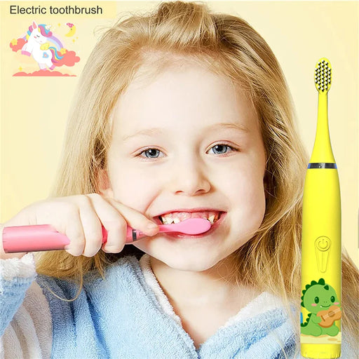 Sonic Children's Electric Toothbrush Colorful Cartoon With Replacement Heads Ultrasonic Rechargeable Soft Hair Cleaning Brush