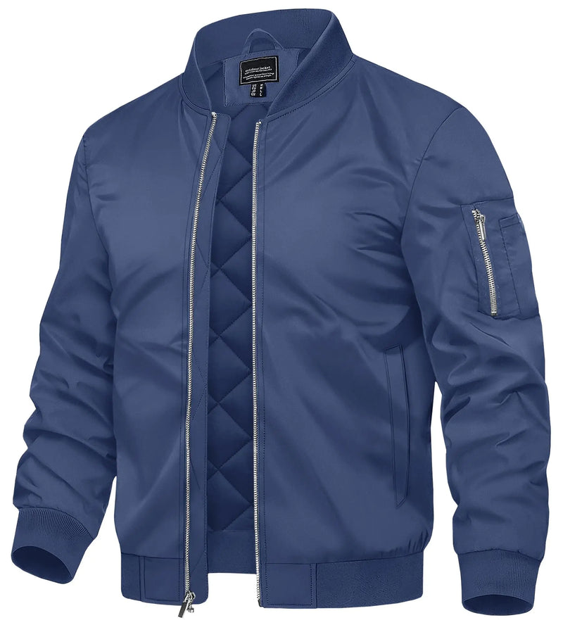 TACVASEN Men's Autumn And Winter Full-Zip Padded Jacket Warm Polyester Waterproof Coat with 5 Pockets for Casual Outdoor Wear