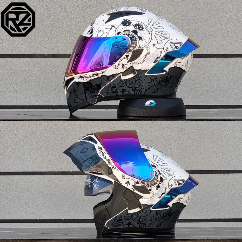 Motorcross Flip Up Helmets with Wide View Clear Visor ABS Shell Full Face Cyril Motor Helmet For Adult DOT Approved