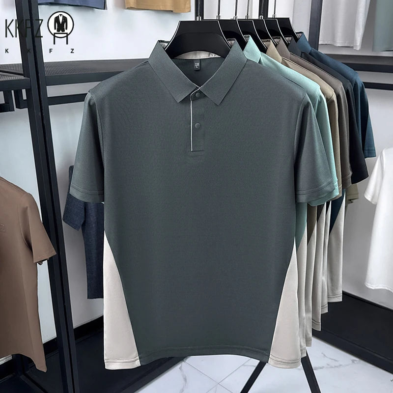 Mens Sporty Color Block Polo Shirt Short Sleeve Active Breathable Casual Top For Gym
