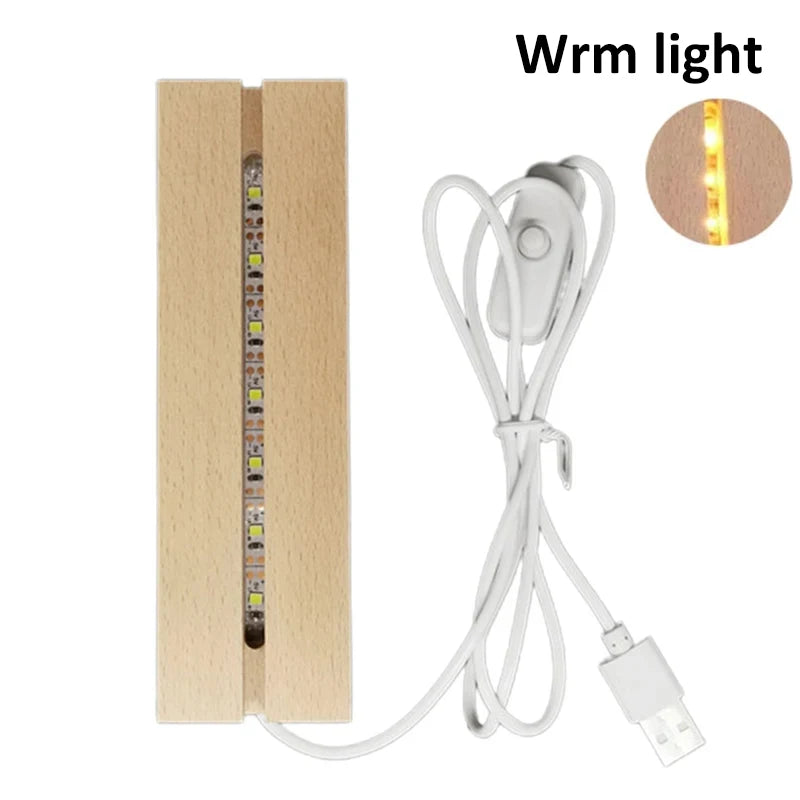 LED Wooden Night Light Base Artistic Rectangular Acrylic Lamp with USB Powered Switch Suitable for Glass Art and Resin Decor