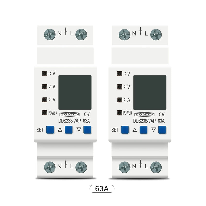 TOMZN Din Rail Adjustable Over Under Voltage Protective Relay Protector Current Limit Protection Voltmeter Kwh 63A 80A 110V 230V