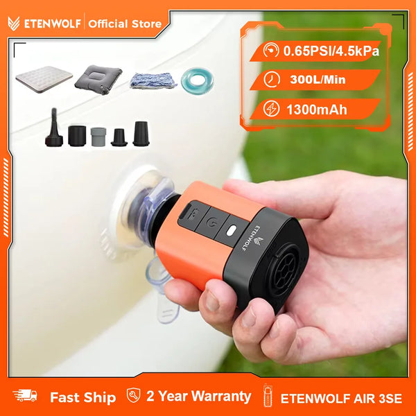 ម៉ាស៊ីនបូមខ្យល់ចល័ត ETENWOLF 1300mAh ជាមួយភ្លើងសម្រាប់បោះតង់ បូម និងបន្ធូរខ្យល់ ម៉ាស៊ីនបូមខ្យល់ខ្នាតតូចសម្រាប់បោះតង់ ពូកខ្យល់សម្រាប់គេង
