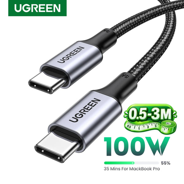 ខ្សែសាក UGREEN PD100W USB Type C ទៅ USB C សម្រាប់ iPhone Duo 18Pro 17 Samsung S26 25 iPad Laptop Fast Charger Cord 5A E-Marker Chip