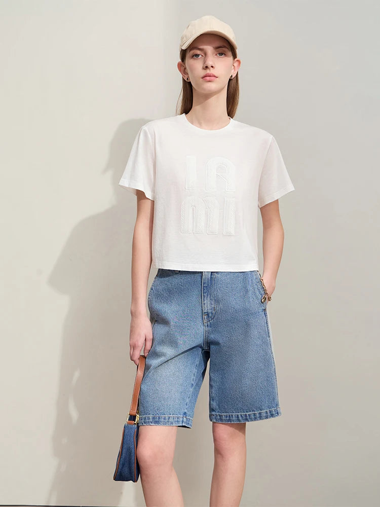 ខោខូវប៊យ Amii Minimalism 2024 សម្រាប់នារី ខោខ្លីរដូវក្តៅ ខោ Denim ថ្មី បែប Contrast Stitching Wash ខោកប្បាស ខោទាន់សម័យ 12422039