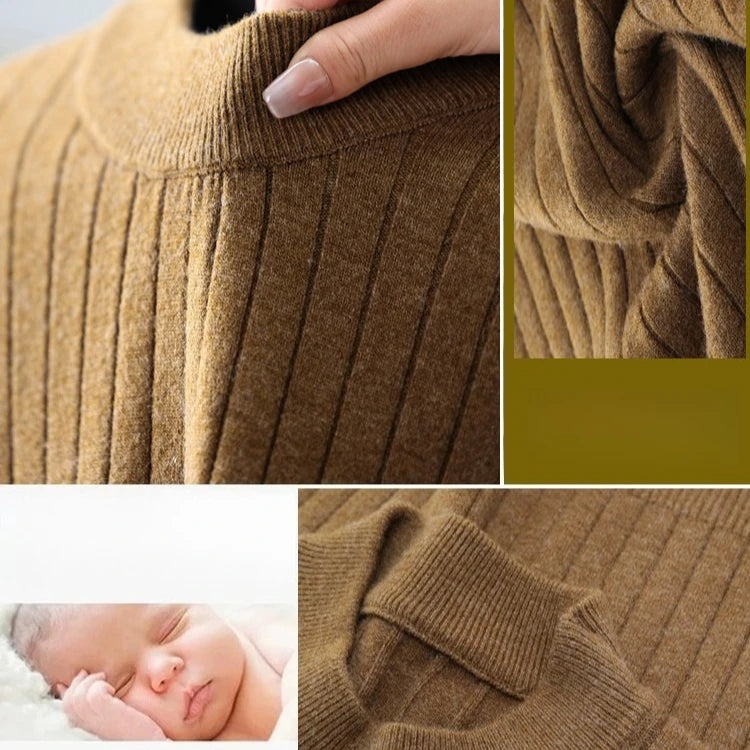 Men's Semi-High Neck Knit Sweater, 500g Wool-Like Texture, Anti-Pilling, Quiet Luxury Style Beige Gray Brown