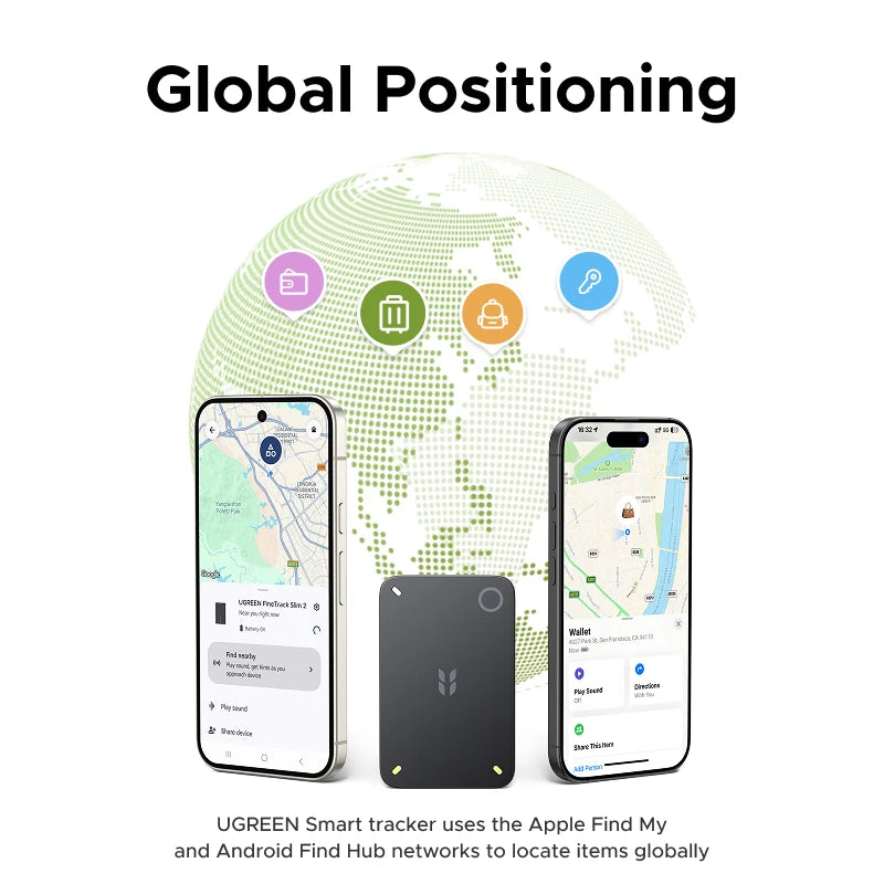 UGREEN FineTrack Slim Duo Smart Item Tracker Dual System Compatible with iOS Android Global Tracking 5 Years Bluetooth Finder