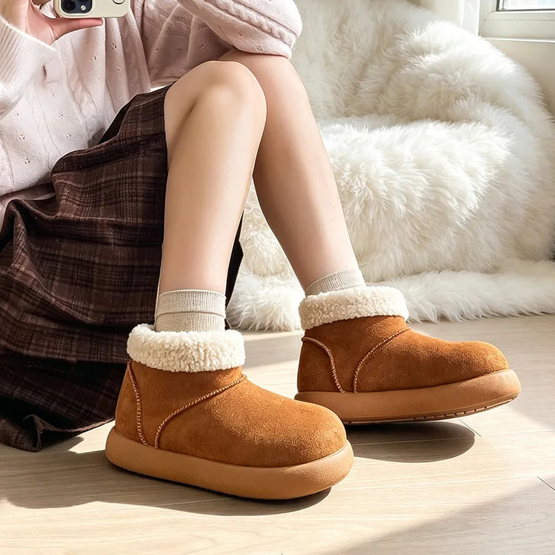 Men women's light warm plush snow boots winter soft-sole anti-slip comfortable casual shoes couples walking outdoor cotton shoes