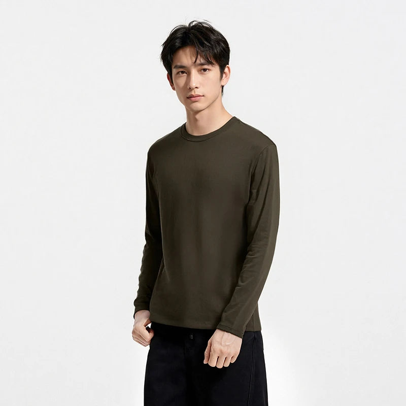 Semir Men Tshirt Thermal Warmth Crew Neck Long Sleeve Solid Color Everyday Style Layering Essential 2026 Spring Soft Comfort
