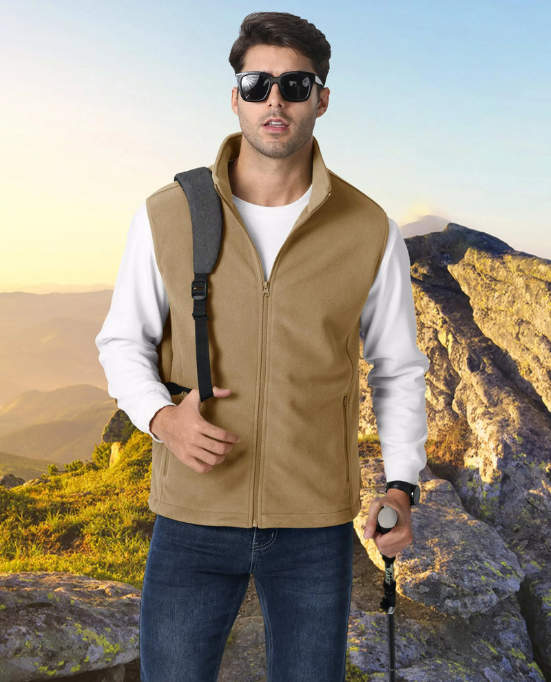 TACVASEN Fleece Vest Jackets Mens Stand Collar Sleeveless Jacket Spring Autumn Casual Waistcoat Fishing Hiking Outdoor Vest Male