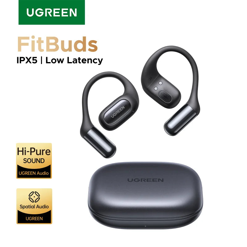 UGREEN FitBuds Open-Ear Headphones Earphones, Ear-hook TWS True-Wireless Bluetooth 6.0 Wireless Earbuds, Spatial Audio, 30H Play