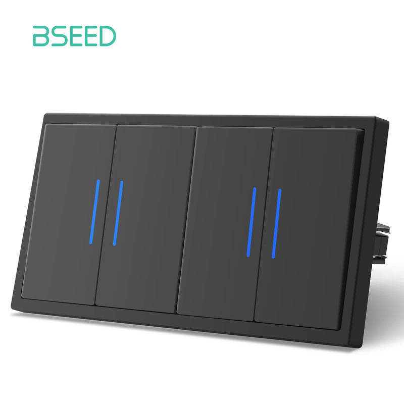 BSEED Button Switch 1/2Gang 1Way Wall Power Socket Wall Light Switch With LED Indicator Plastic Frame Switch Black Color