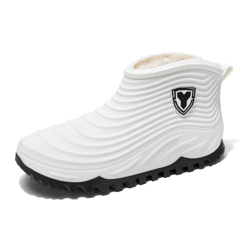 Men's warm plush rain shoes winter non-slip waterproof outdoor fishing water shoe fashion youth casual wading camping rain boots