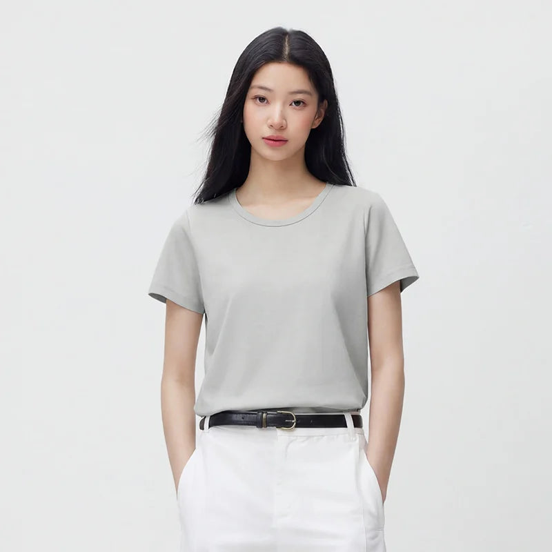 Semir Womens Tshirt 2026 Slim Solid Basic Crew Neck White Fashion Casual Soft Daily Wear