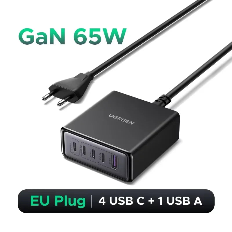UGREEN 100W 65W GaN Charger 6 in 1 Desktop Laptop Fast Charger For iPhone18 17 16 Pro Max Xiaomi Samsung Tablet Macbook Air iPad