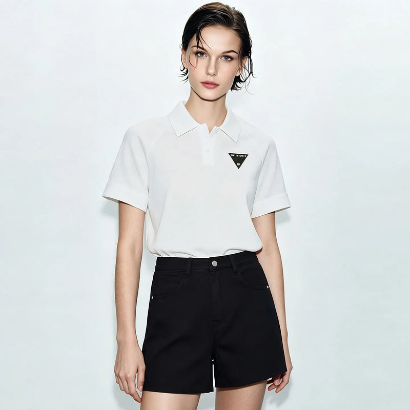 Amii Women's T-Shirt 2026 Summer New Raglan Sleeve Waffle Texture Tee Loose Polo Neck Color Block Embroidery Casual Top 12622168