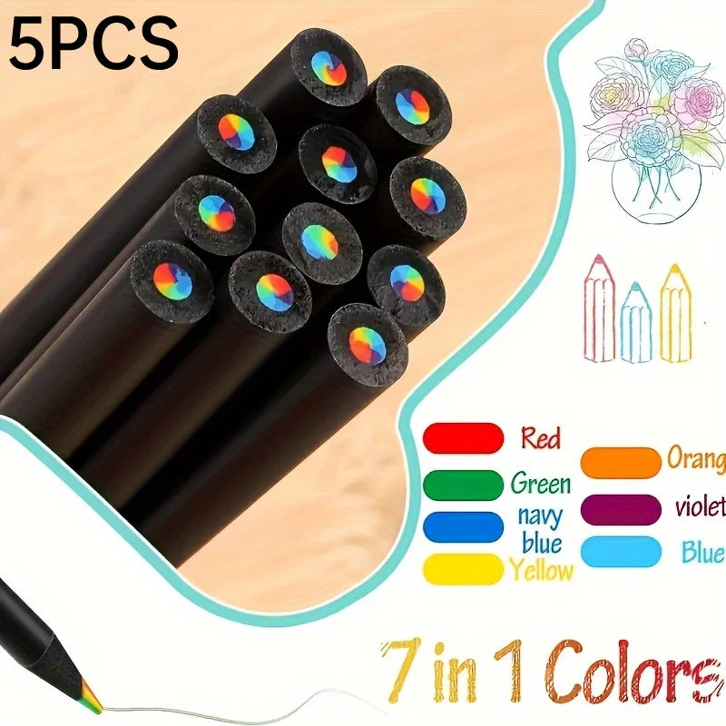 5pcs Rainbow Pencils with Magic Gradient Colors - Dust-Free, Over 2Mm Line Diameter, Suitable for Ages 14 And Above