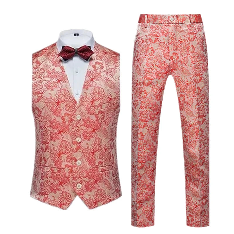 2026 New Men's Sleeveless Vest with Trousers, Wedding Party 2-Piece Set, White, Black, Red, Purple, Asian Size M-6XL