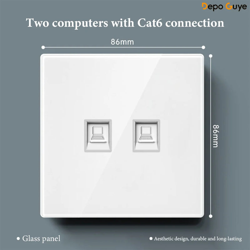 White UK 230V Tempered Glass Touch Light Switch Socket LED Wall Panel Smart Home Switches Socket Manufacturer Wholesale Supplier