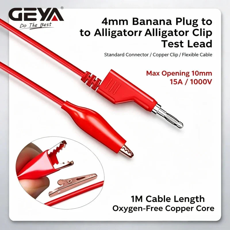 GEYA 5pcs 4mm Stackable Banana Plug to Alliagtor Clip Test Leads Crocodile Clamps Durable Multimeter Testing Cables 1M