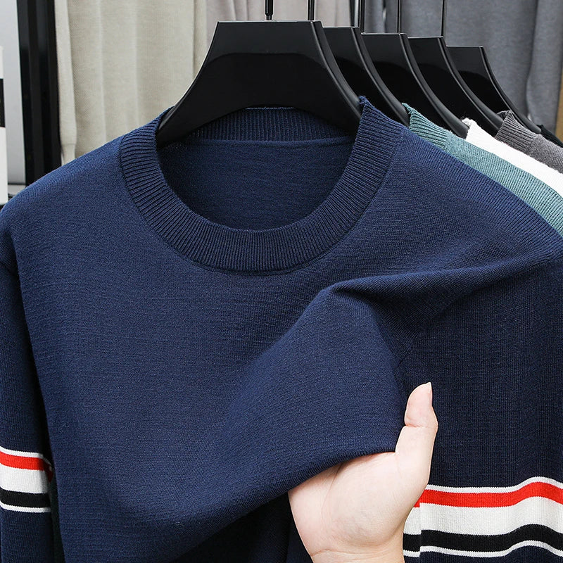 Designer Style Men Long Sleeved Knitted Sweater Stripes Color Blocking Keep Warm Soft Autumn Winter New Casual Fashion Pullover