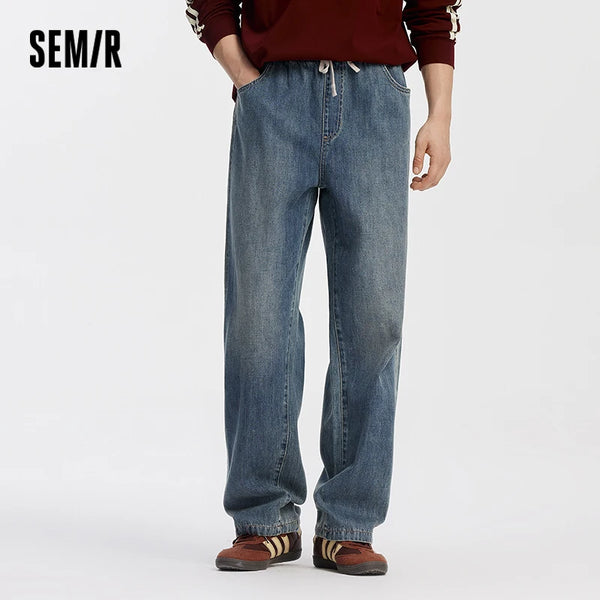 ខោខូវប៊យបុរស Semir បែប Retro ធំទូលាយ ត្រង់ ឆ្នូតចំហៀង ចង្កេះយឺត 2026 ខោ Denim ទន់ ស្លៀកប្រចាំថ្ងៃ ស្ទីលតាមដងផ្លូវធម្មតា