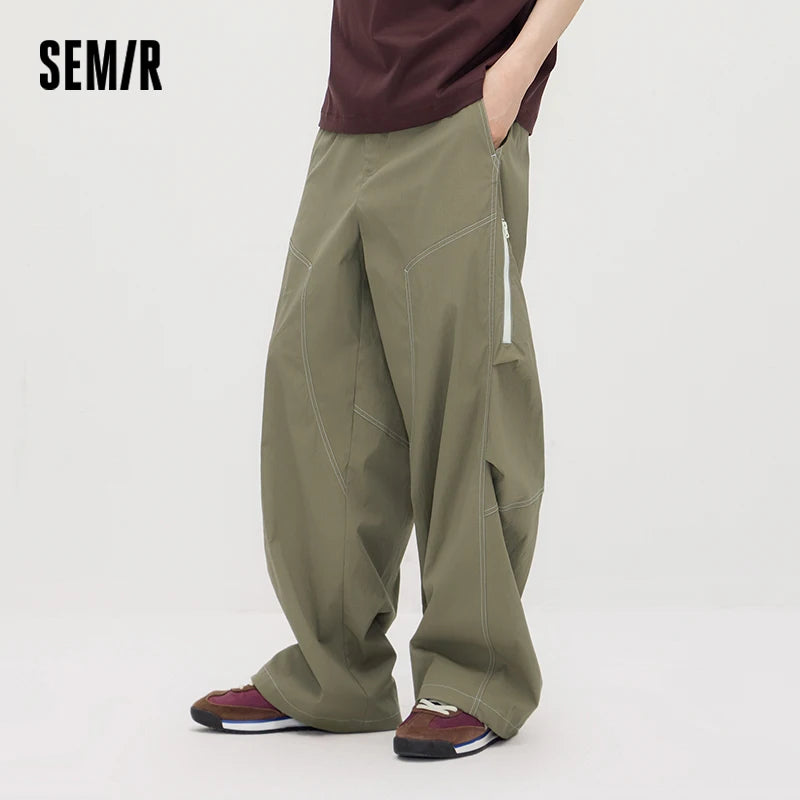 Semir Men Pants Cool Color Block Loose Wide Leg Casual Long Pants 2026 Summer Trendy Style
