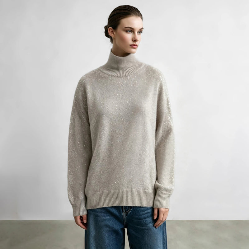 អាវយឺតប៉ាក់ Amii Turtleneck ស្មាទម្លាក់ អាវយឺតរលុងសម្រាប់នារី សាមញ្ញ ងាយស្រួលប្រើ ងាយស្រួលធ្វើដំណើរ អាវយឺតរដូវរងាសម្រាប់នារី 12624116