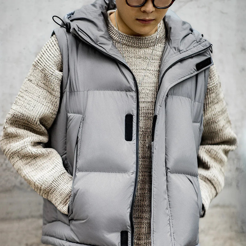 Maden Men's Winter Detachable Sleeves Down Jacket Outdoor Functional Hooded Vest Jacket Warm Thickened Overcoat Versatile Parka