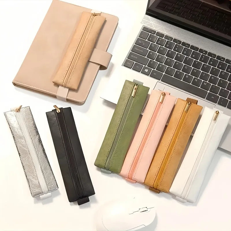 1pc Minimalist Style PU  Leather Pencil Case, Zippered Pencil Pouch — Ideal for Office, School, and Travel,Compact and Stylish