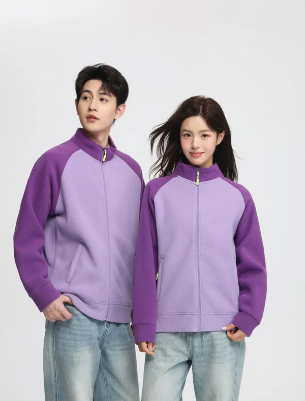 2026 Custom-made polar fleece two-color stand-up collar hoodie with logo printing, autumn and winter new zipper work jacket