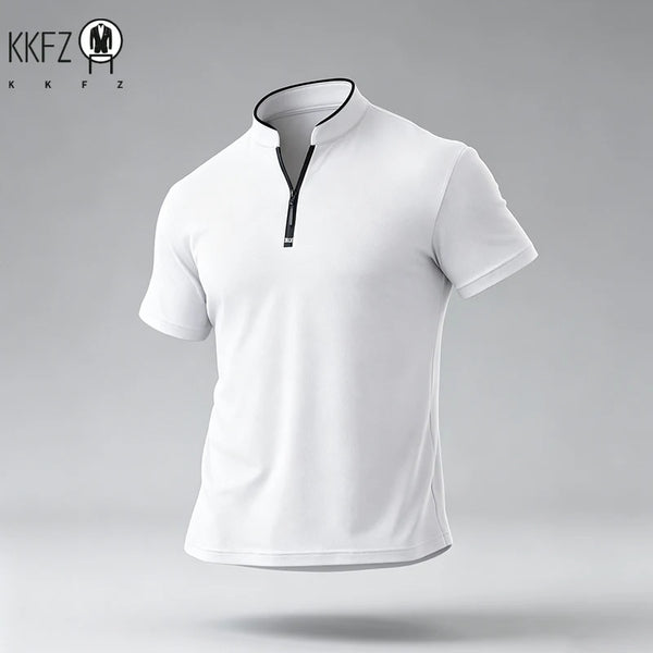 Male Urban Casual Half Zip Long Sleeve Top Stand Collar Comfort Texture For City Commute And Daily Street Matching Look