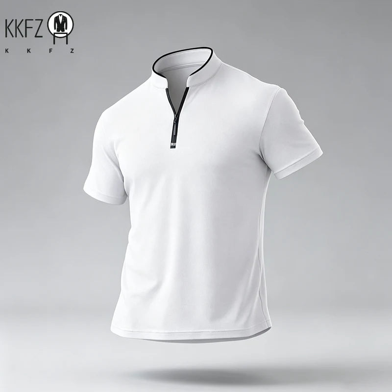 Male Urban Casual Half Zip Long Sleeve Top Stand Collar Comfort Texture For City Commute And Daily Street Matching Look