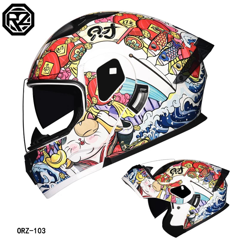 2023 New Arrival Men Motorcycle Professional Racing Flip Up Helmet ABS Material Modular Dual Lens Helmets DOT Certification