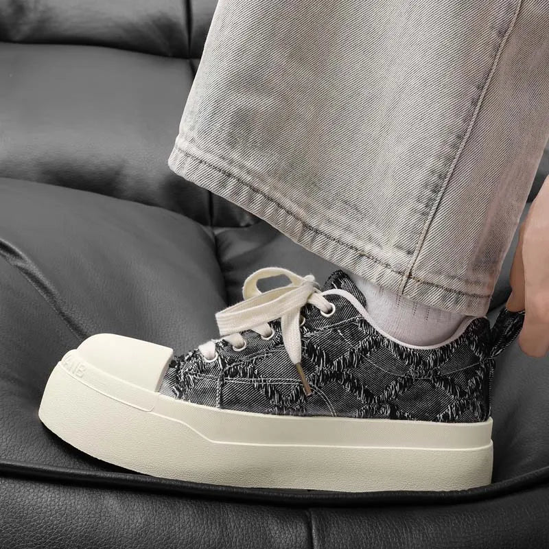 Men's Canvas Thick sole Casual Shoes Four Seasons New Breathable Light Soft-sole Outdoor Walking Shoes Youth Sports board Shoes