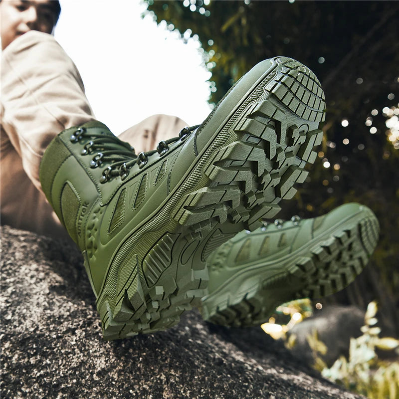 Men's Field Combat Training Boots Four Seasons Non-Slip Comfort Jungle Combat Boots High-Top Outdoor Multi-Terrain Hiking Boots