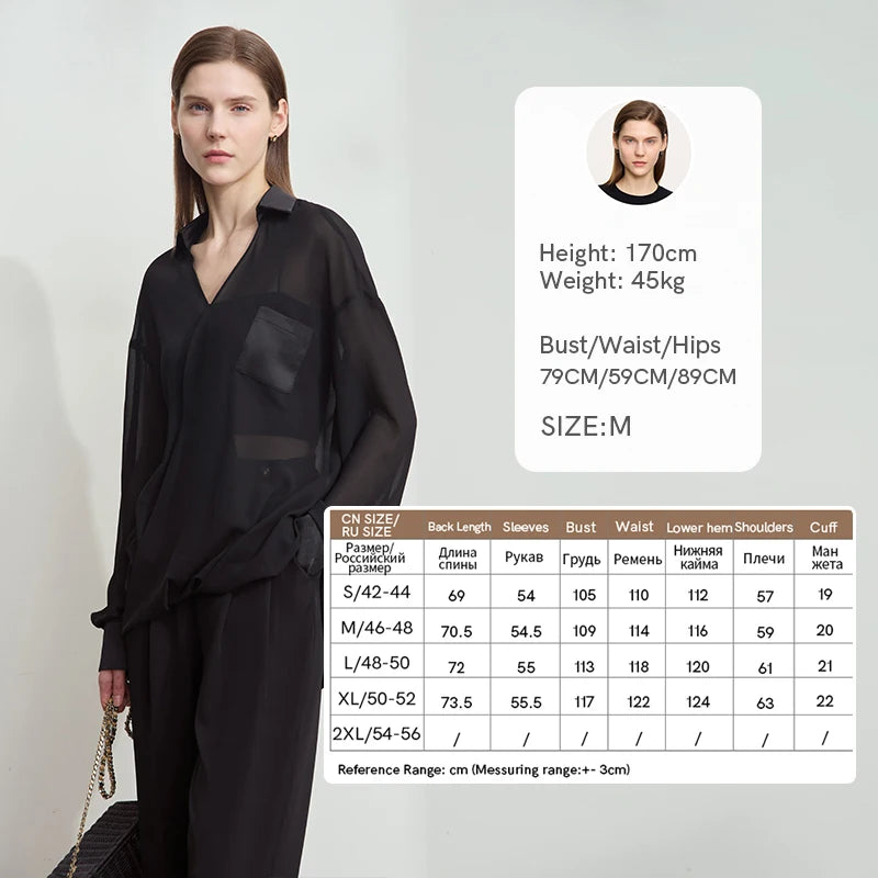 Amii Women 2026 Summer Chiffon Shirts Loose Solid V-neck Dropped Shoulder Long Sleeves Thin See Through Loose Blouse 12512024